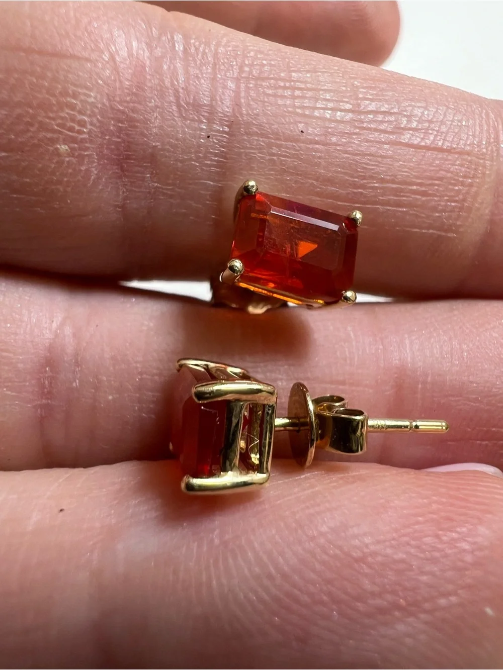 Vintage 14k Gold Orange Rectangular Stud Earrings